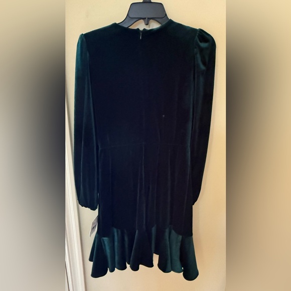 Melonie T Womens 4 Deep Green Velvet Dress Faux Wrap Rose Bud Accent Back Zipper - Picture 3 of 9